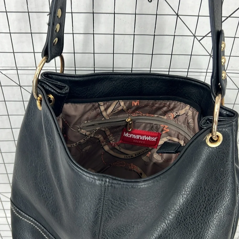 Montana West black leather, textured shoulder purse